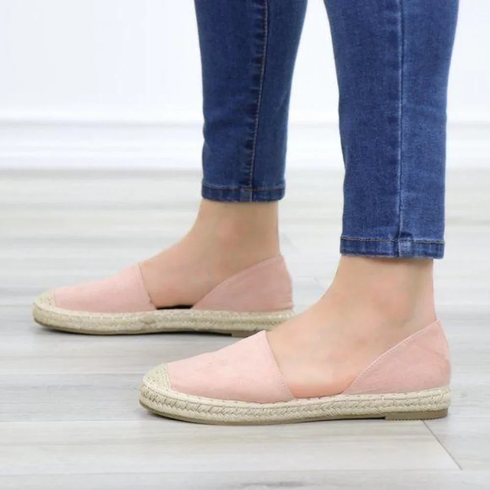 Rose Vegan Suede Flat Slip On Loafer Espadrille - Picture 2 of 12